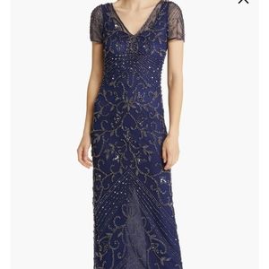 Navy blue beaded evening gown Pisarro Nights